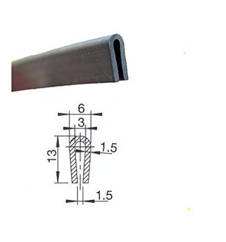 EUTRAS Kantenschutz 2322 Perfil de sellado FP3008, junta de goma, tamaño de la ranura 1,5-3,0 mm, Negro, 5 m