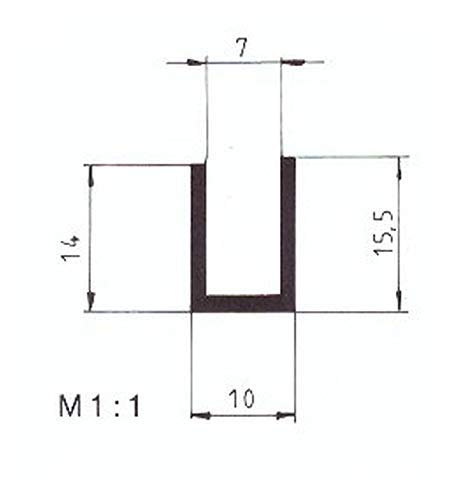 eutras Protector de bordes 1947 Capacidad fp3009 Protector de cantos Perfil de junta de goma spalt métrica 7,0 mm, Negro, 3 m