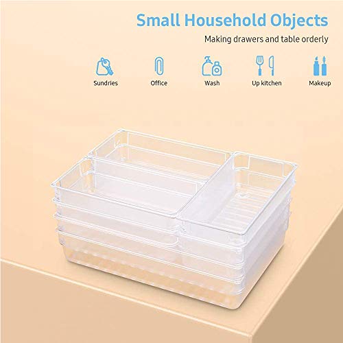 Evance 10 Cajas Organizador de Cajón Plástico, Organizadores Transparentes para Cajones, Bandejas de Maquillaje Papelería Cubiertos para Baño Cocina Oficina Escritorio (Tranparente)