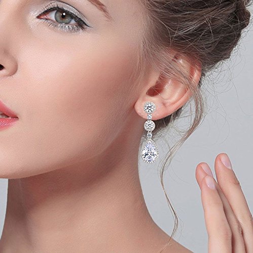 EVER FAITH® - 925 Plata Esterlina Bling CZ Atravezado Lágrimas Novia Compromiso Pendientes N06427-1 EVER FAITH® - 925 Plata Esterlina Bling CZ Atravezado Lágrimas Novia Compromiso Pendientes N06427-1