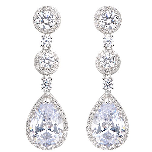 EVER FAITH® - 925 Plata Esterlina Bling CZ Atravezado Lágrimas Novia Compromiso Pendientes N06427-1 EVER FAITH® - 925 Plata Esterlina Bling CZ Atravezado Lágrimas Novia Compromiso Pendientes N06427-1