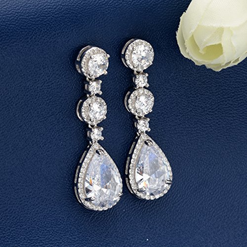 EVER FAITH® - 925 Plata Esterlina Bling CZ Atravezado Lágrimas Novia Compromiso Pendientes N06427-1