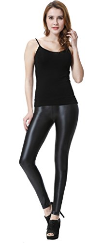 Everbellus Leggings de piel sintética para mujer, talle alto negro negro XL