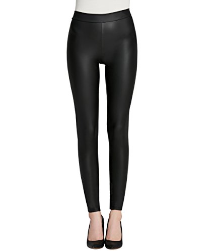 Everbellus Mujer Sexy Negro Leggins Cuero con Bolsillo Skinny Elástico Pantalón Medio