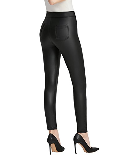 Everbellus Mujer Sexy Negro Leggins Cuero con Bolsillo Skinny Elástico Pantalón Medio Everbellus Mujer Sexy Negro Leggins Cuero con Bolsillo Skinny Elástico Pantalón Medio