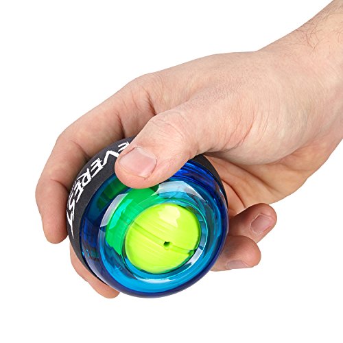 EVEREST FITNESS Bola energética para el Entrenamiento de la Musculatura de la Mano y del Brazo con Cinta de Agarre y Carcasa de Material plástico Muy Resistente - Entrenador Manual, Bola giratoria