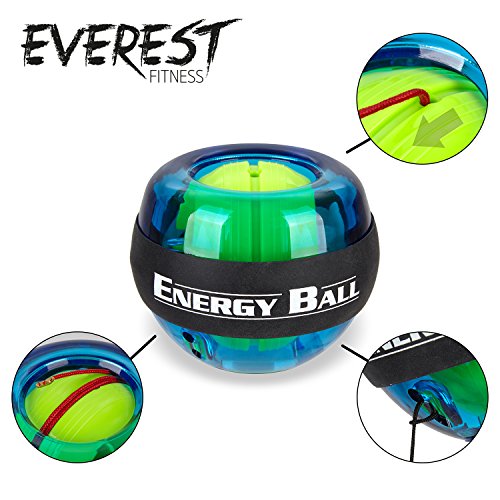 EVEREST FITNESS Bola energética para el Entrenamiento de la Musculatura de la Mano y del Brazo con Cinta de Agarre y Carcasa de Material plástico Muy Resistente - Entrenador Manual, Bola giratoria