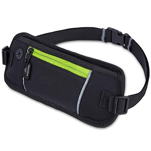 EVEREST FITNESS riñonera Deportiva Negra con Bolsillos para el móvil y Dinero, Incluye Cintas Reflectantes para una Mayor Visibilidad en la Oscuridad - Bandolera, Bolsa para móvil, Bolso Deportivo