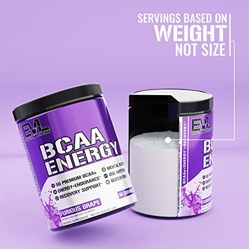 Evlution Nutrition BCAA ENERGY | Suplemento En Polvo De Aminoácidos Para Aumento Muscular Alto Rendimiento Resistencia | Contiene 30 Tomas | Sabor Uva Furiosa