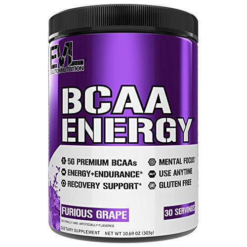 Evlution Nutrition BCAA ENERGY | Suplemento En Polvo De Aminoácidos Para Aumento Muscular Alto Rendimiento Resistencia | Contiene 30 Tomas | Sabor Uva Furiosa