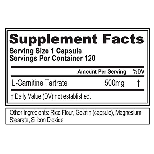 Evlution Nutrition L-Carnitine500 500 mg de Pura L Carnitina en Cada Porción (120 Porciones, Cápsulas)