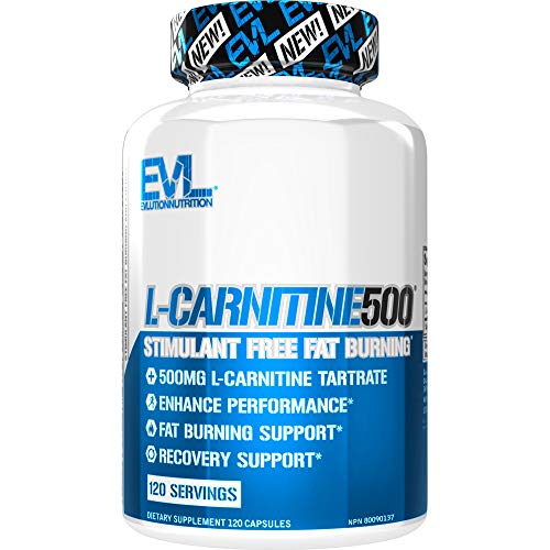 Evlution Nutrition L-Carnitine500 500 mg de Pura L Carnitina en Cada Porción (120 Porciones, Cápsulas)