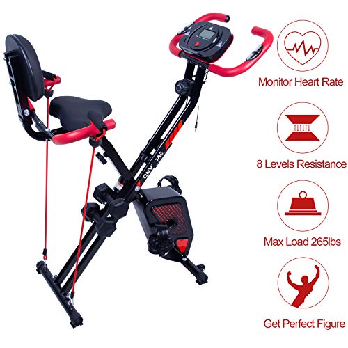 EVOLAND Bicicleta Estática Plegable, Bicicleta Estática de Fitness Multinivel de Resistencia Magnética con Monitor Rítmo Cardíaco para Ejercicio Entrenamiento en Casa, MAX hasta 120 kg (Rojo+Negro)