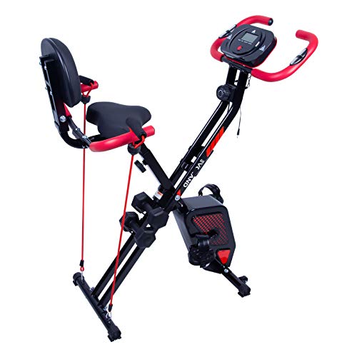 EVOLAND Bicicleta Estática Plegable, Bicicleta Estática de Fitness Multinivel de Resistencia Magnética con Monitor Rítmo Cardíaco para Ejercicio Entrenamiento en Casa, MAX hasta 120 kg (Rojo+Negro)