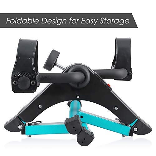 EVOLAND Pedales Estaticos, Mini Bicicleta Estática Plegable, Pedaleador Plegable LCD Pantalla, Máquinas de Brazos y Piernas Entrenamiento Resistencia Ajustable para Hacer Ejercicio en Casa