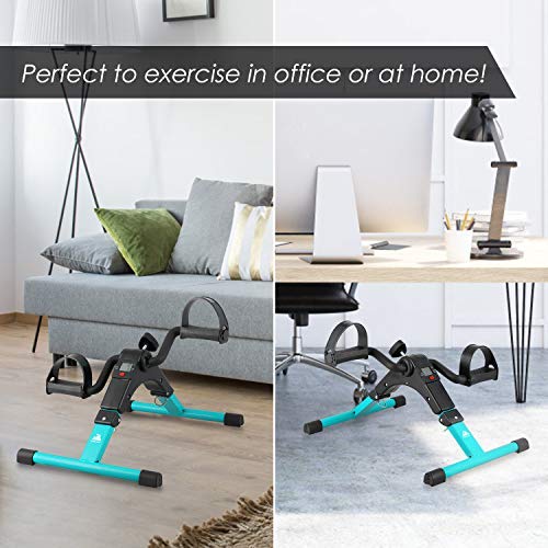 EVOLAND Pedales Estaticos, Mini Bicicleta Estática Plegable, Pedaleador Plegable LCD Pantalla, Máquinas de Brazos y Piernas Entrenamiento Resistencia Ajustable para Hacer Ejercicio en Casa