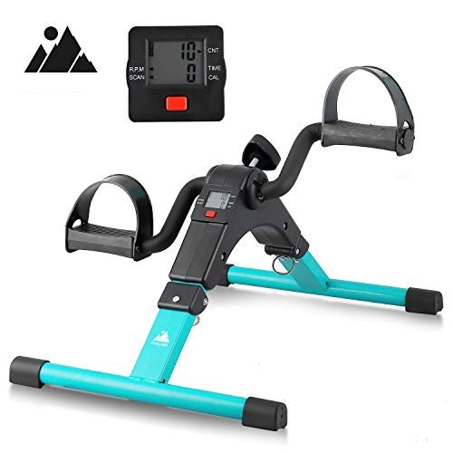 EVOLAND Pedales Estaticos, Mini Bicicleta Estática Plegable, Pedaleador Plegable LCD Pantalla, Máquinas de Brazos y Piernas Entrenamiento Resistencia Ajustable para Hacer Ejercicio en Casa