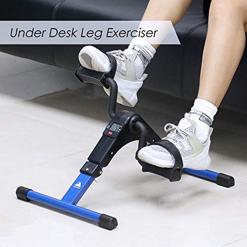 EVOLAND Pedales Estaticos, Mini Bicicleta Estática Plegable, Pedaleador Plegable LCD Pantalla, Máquinas de Brazos y Piernas Entrenamiento Resistencia Ajustable para Hacer Ejercicio en Casa