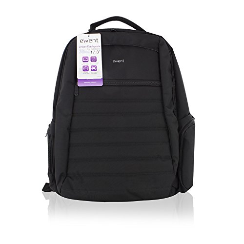 Ewent Urban Mochila para Ordenador Portátil, Maletín Ejecutivo Espacioso, Mochila Escolar Impermeable y Práctica para Viajes, Se Adapta a Portátiles de hasta 15.6" y 17", Color Negro