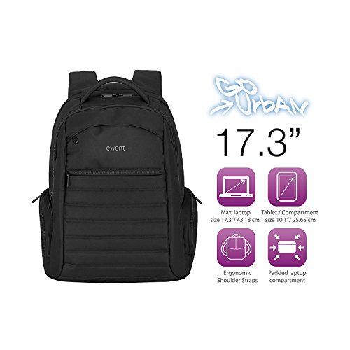 Ewent Urban Mochila para Ordenador Portátil, Maletín Ejecutivo Espacioso, Mochila Escolar Impermeable y Práctica para Viajes, Se Adapta a Portátiles de hasta 15.6" y 17", Color Negro Ewent Urban Mochila para Ordenador Portátil, Maletín Ejecutivo Espacioso, Mochila Escolar Impermeable y Práctica para Viajes, Se Adapta a Portátiles de hasta 15.6" y 17", Color Negro