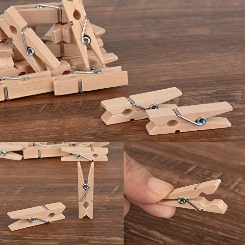 ewtshop® 100 minipinzas de madera + 100 metros de cuerda de yute, pinzas de la ropa, mini pinzas de madera, pinzas decorativas, tamaño: 2,5 cm aprox.