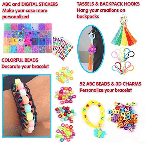 EXCEED DIY Gomas Loom Bandas, 10,000 Elásticos + Hebilla 600S + 200 Cuentas + 52 Cuentas ABC (2 Cada una) + 30 Modelos + 10 Ganchos + 5 Borlas + 5 Ganchillos + 3 Pinzas para el Cabello + 4 Pegatinas EXCEED DIY Gomas Loom Bandas, 10,000 Elásticos + Hebilla 600S + 200 Cuentas + 52 Cuentas ABC (2 Cada una) + 30 Modelos + 10 Ganchos + 5 Borlas + 5 Ganchillos + 3 Pinzas para el Cabello + 4 Pegatinas