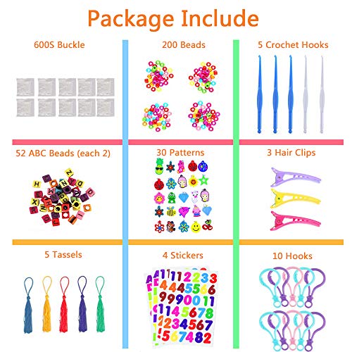 EXCEED DIY Gomas Loom Bandas, 10,000 Elásticos + Hebilla 600S + 200 Cuentas + 52 Cuentas ABC (2 Cada una) + 30 Modelos + 10 Ganchos + 5 Borlas + 5 Ganchillos + 3 Pinzas para el Cabello + 4 Pegatinas EXCEED DIY Gomas Loom Bandas, 10,000 Elásticos + Hebilla 600S + 200 Cuentas + 52 Cuentas ABC (2 Cada una) + 30 Modelos + 10 Ganchos + 5 Borlas + 5 Ganchillos + 3 Pinzas para el Cabello + 4 Pegatinas