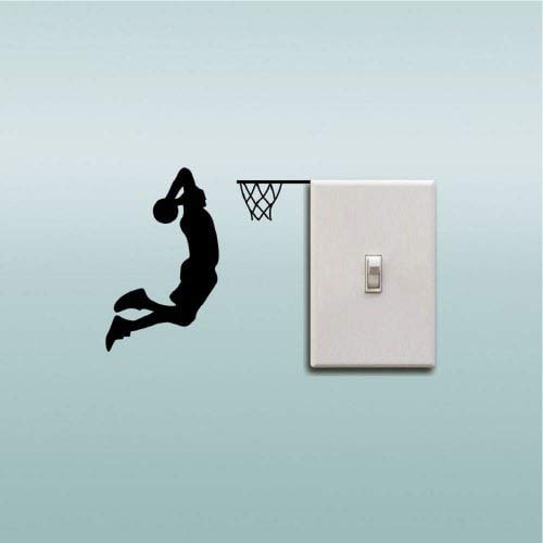 ExcLent Jugador De Baloncesto Dunk Silhouette Interruptor De Luz Etiqueta De Dibujos Animados Deporte Vinilo Decoración De Pared - Negro 11 X 12 Cm