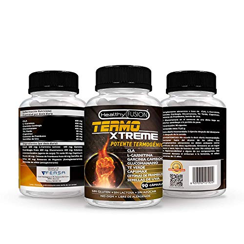 Exclusivo Termogénico y Adelgazante Con Potente Acción Quemagrasas | Garcinia Cambogia + L-Carnitina + CLA + Glucomanano + Te Verde | Estimula el Metabolismo | Reduce el Apetito | 90 cápsulas.