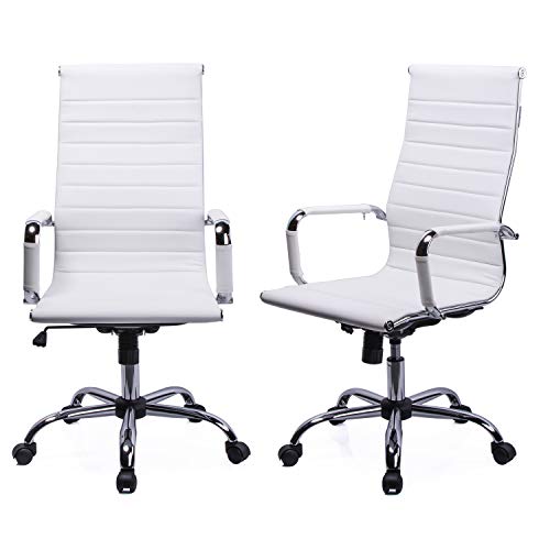 Exofcer Silla de Oficina de Piel sintética con Respaldo Alto Curvado, Altura Ajustable (Blanco) Exofcer Silla de Oficina de Piel sintética con Respaldo Alto Curvado, Altura Ajustable (Blanco)