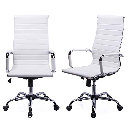 Exofcer Silla de Oficina de Piel sintética con Respaldo Alto Curvado, Altura Ajustable (Blanco)