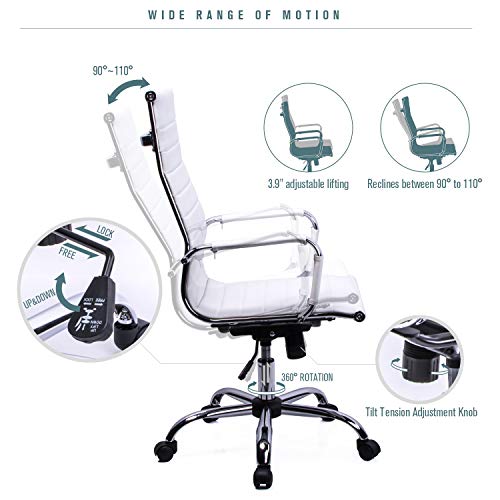 Exofcer Silla de Oficina de Piel sintética con Respaldo Alto Curvado, Altura Ajustable (Blanco) Exofcer Silla de Oficina de Piel sintética con Respaldo Alto Curvado, Altura Ajustable (Blanco)