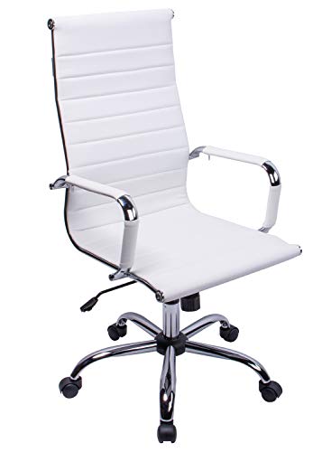 Exofcer Silla de Oficina de Piel sintética con Respaldo Alto Curvado, Altura Ajustable (Blanco)