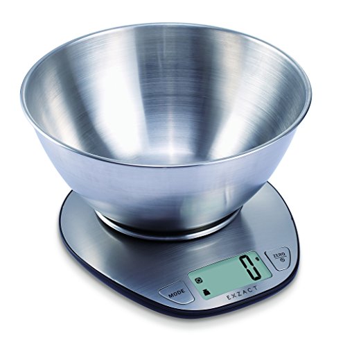 Exzact Básculas de Cocina/Balanza Electrónica/Escala Electrónica con Pantalla Grande y con Cuenco de Acero Inoxidable - 5kg/11lb (EX4350)