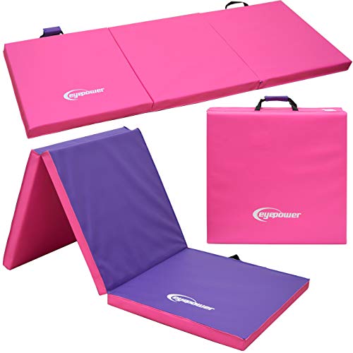 Colchoneta Plegable con 2 Empuñaduras y 4 Paneles para Gimnasia Casa Yoga  Fitness Entrenamiento Elongaciones Rosa y Violeta 240 x 120 x 5 cm