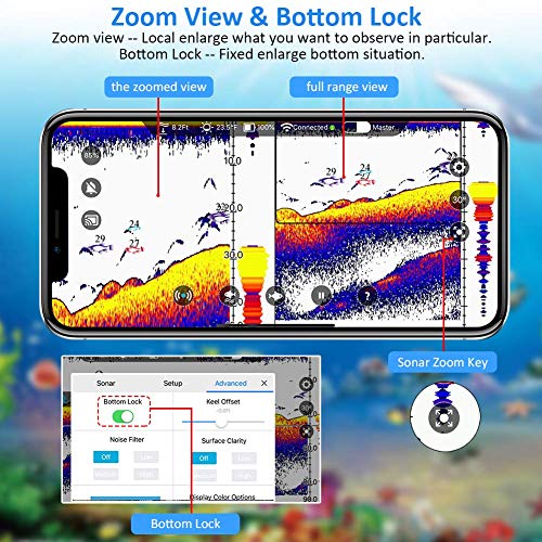 Eyoyo Buscador de Peces Bluetooth,Sondas de Pesca Detector Fishfinder Inalámbrica Portátil Compatible con Teléfonos iOS y Android para Muelle, Orilla, Barco, Pesca en Hielo