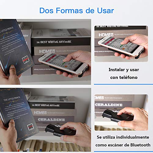 Eyoyo QR 1D 2D Escáner de Código de Barras Portátil, Bluetooth Lector de Código de Barras con Clip Trasero para Móvil para PDF417 Data Matriz Maxicode Compatible con iOS y Android