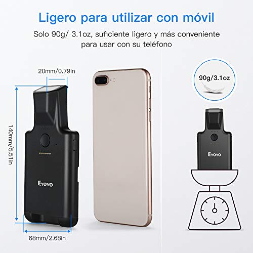 Eyoyo QR 1D 2D Escáner de Código de Barras Portátil, Bluetooth Lector de Código de Barras con Clip Trasero para Móvil para PDF417 Data Matriz Maxicode Compatible con iOS y Android