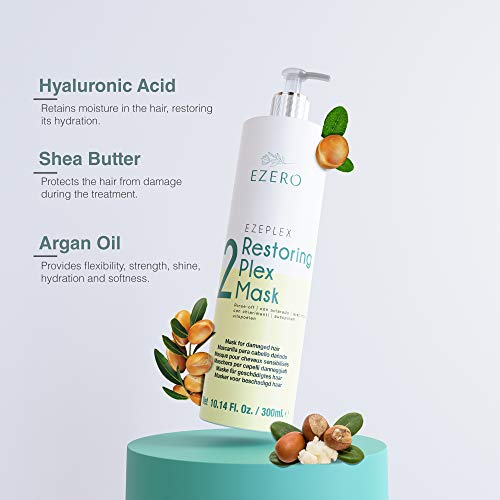 EZERO Mascarilla Plex para Cabellos Dañados o Secos con Aminoácidos con Proteina de Trigo, Ácido Hialurónico, Manteca de Karité y Aceite de Argán - Vegano - Aroma Flor Oriental - Profesional 300ml EZERO Mascarilla Plex para Cabellos Dañados o Secos con Aminoácidos con Proteina de Trigo, Ácido Hialurónico, Manteca de Karité y Aceite de Argán - Vegano - Aroma Flor Oriental - Profesional 300ml