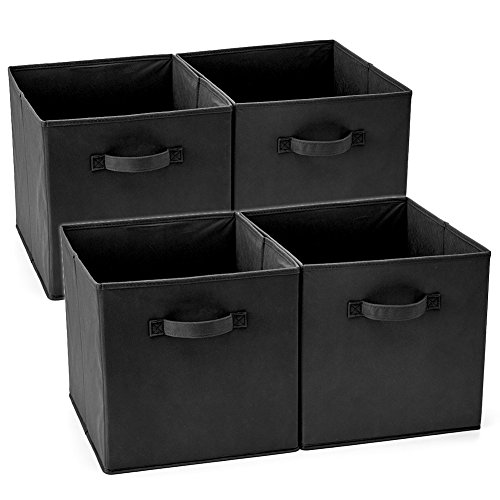EZOWare Set de 4 Caja de Almacenaje, Cubos Organizador de Tela Plegable, Cajas de Almacenamiento para Ropa, Juguetes, Roperos, Armarios, Estanterías - 33 x 38 x 33 cm - Negro