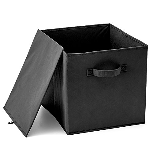 EZOWare Set de 4 Caja de Almacenaje, Cubos Organizador de Tela Plegable, Cajas de Almacenamiento para Ropa, Juguetes, Roperos, Armarios, Estanterías - 33 x 38 x 33 cm - Negro
