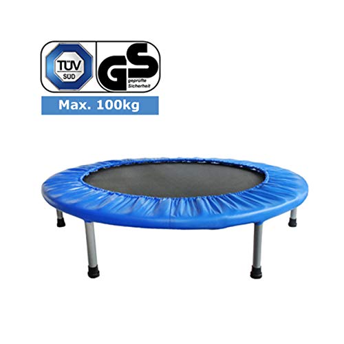 FA Sports - Pequeña cama elástica plegable FlyJump para interiores, diámetro 102 cm, negro y azul