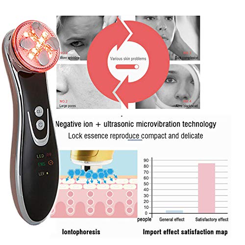 Facial Aparato Radiofrecuencia, Aparato Facial Ultrasonido, 5 Modos de Terapia de luz LED, Antiarrugas, Anti-envejecimiento, Rejuvenecimiento, Limpieza Profunda, Cuidado Facial, Buen Regalo para Damas