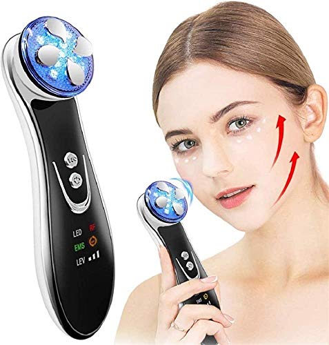 Facial Aparato Radiofrecuencia, Aparato Facial Ultrasonido, 5 Modos de Terapia de luz LED, Antiarrugas, Anti-envejecimiento, Rejuvenecimiento, Limpieza Profunda, Cuidado Facial, Buen Regalo para Damas