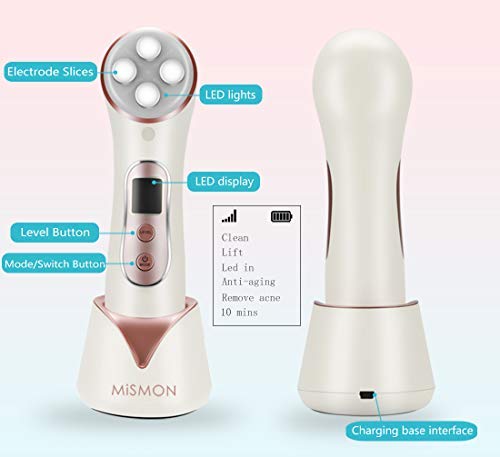 Facial Aparato Radiofrecuencia, Aparato Facial Ultrasonido, 5 Modos de Terapia de luz LED, Antiarrugas, Anti-envejecimiento, Rejuvenecimiento, Limpieza Profunda, Cuidado Facial, Buen Regalo para Damas Facial Aparato Radiofrecuencia, Aparato Facial Ultrasonido, 5 Modos de Terapia de luz LED, Antiarrugas, Anti-envejecimiento, Rejuvenecimiento, Limpieza Profunda, Cuidado Facial, Buen Regalo para Damas