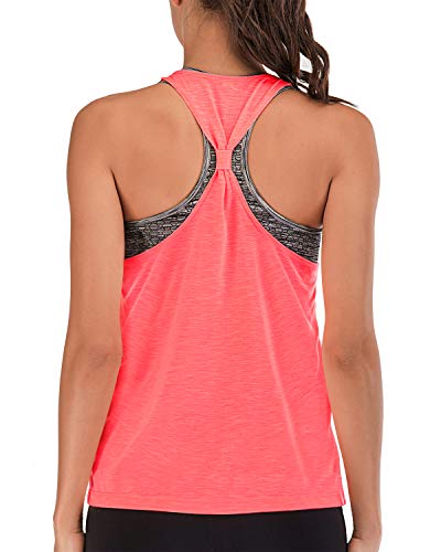 FAFAIR - Camiseta de entrenamiento para mujer, con sujetador integrado, espalda cruzada floja, chaleco deportivo para gimnasio, running y camiseta blanca y coral S FAFAIR - Camiseta de entrenamiento para mujer, con sujetador integrado, espalda cruzada floja, chaleco deportivo para gimnasio, running y camiseta blanca y coral S