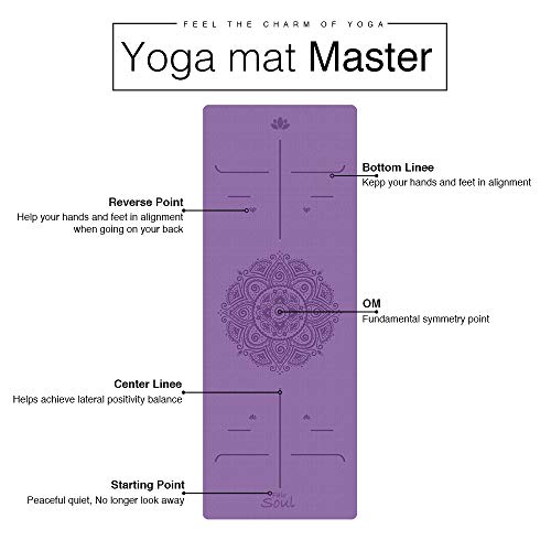 Fair Soul - Esterilla de Yoga en Caucho Natural con Sistema de Alineación y Gráficos 'Mandala'. Superficie Antideslizante. Agarre máximo. El mas grande 183cm X 68cm. espesor 5mm. Yoga-Bag Incluida.