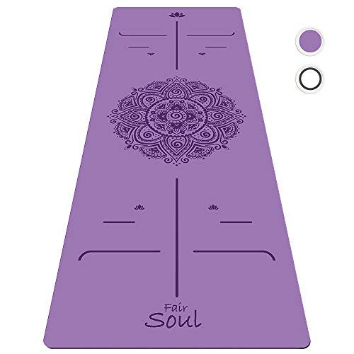 Fair Soul - Esterilla de Yoga en Caucho Natural con Sistema de Alineación y Gráficos 'Mandala'. Superficie Antideslizante. Agarre máximo. El mas grande 183cm X 68cm. espesor 5mm. Yoga-Bag Incluida.