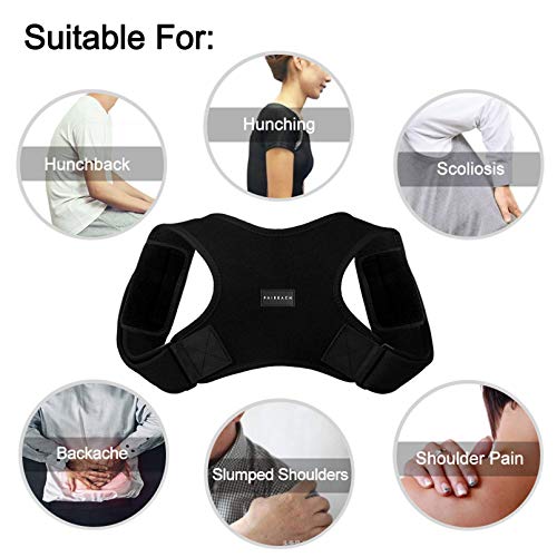 Faireach Corrector de Postura, Ajustable Corrector Espalda, Tejido Profesional de Neopreno Transpirable, Alivio de Dolor en la Clavícula Hombro Espinal, con 2 Piezas de Almohadillas Protectoras Faireach Corrector de Postura, Ajustable Corrector Espalda, Tejido Profesional de Neopreno Transpirable, Alivio de Dolor en la Clavícula Hombro Espinal, con 2 Piezas de Almohadillas Protectoras
