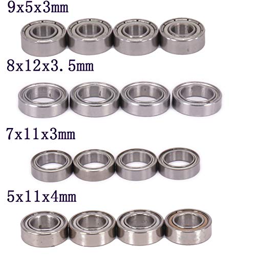 FairOnly Festival - 4 rodamientos de bolas de 9 x 5 x 3 mm, 8 x 12 x 3,5 mm, 7 x 11 x 3 mm, 5 x 11 x 4 mm, para coche RC HO-BBY 1-12 WL-Toys 12428 12423 piezas 0092 0093 094 094 095 7 3 unidades.